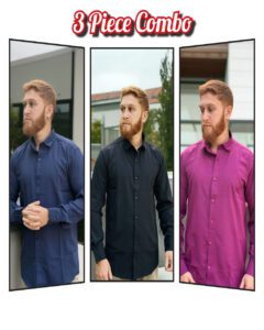 Oxford Cotton Shirt 3-Piece Combo, premium quality men's shirt, breathable and wrinkle-free, perfect for business and casual wear, lightweight microfabric shirt, moisture-wicking and durable, stylish slim fit, best value pack, classic colors, easy care, formal and everyday wear, cash on delivery, free nationwide shipping